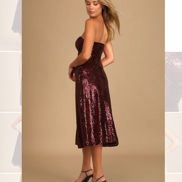 Lulu's wine red sequin strapless bustier dress - Picture 5 of 8